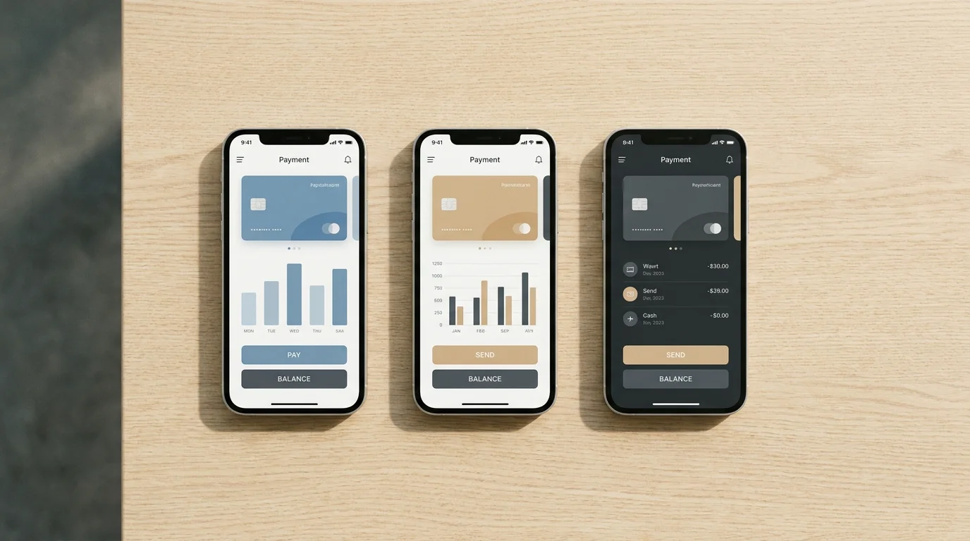 Drei Smartphones nebeneinander mit unterschiedlichen Bezahl-Apps auf dem Display