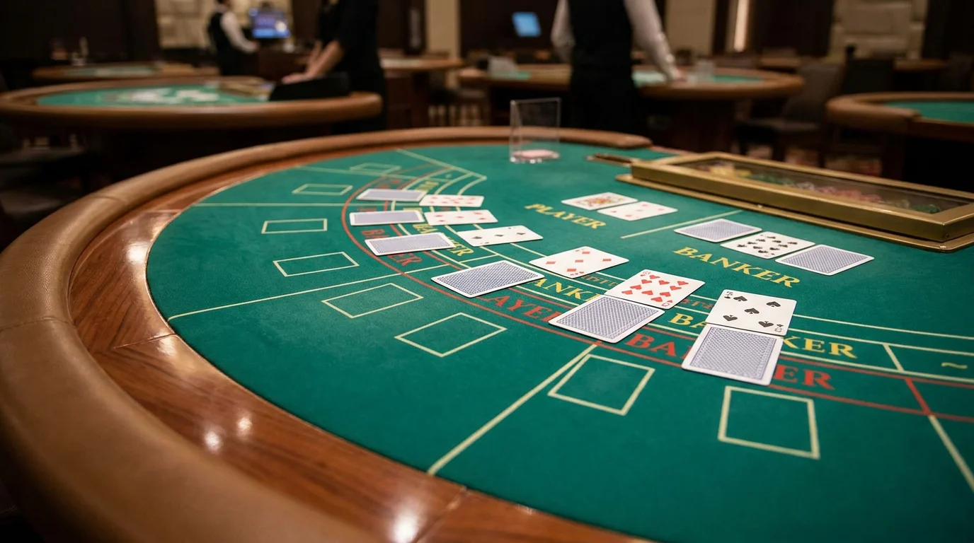 Neutrale Baccarat-Karten und übersichtliches Spielfeld ohne Marken oder Geld