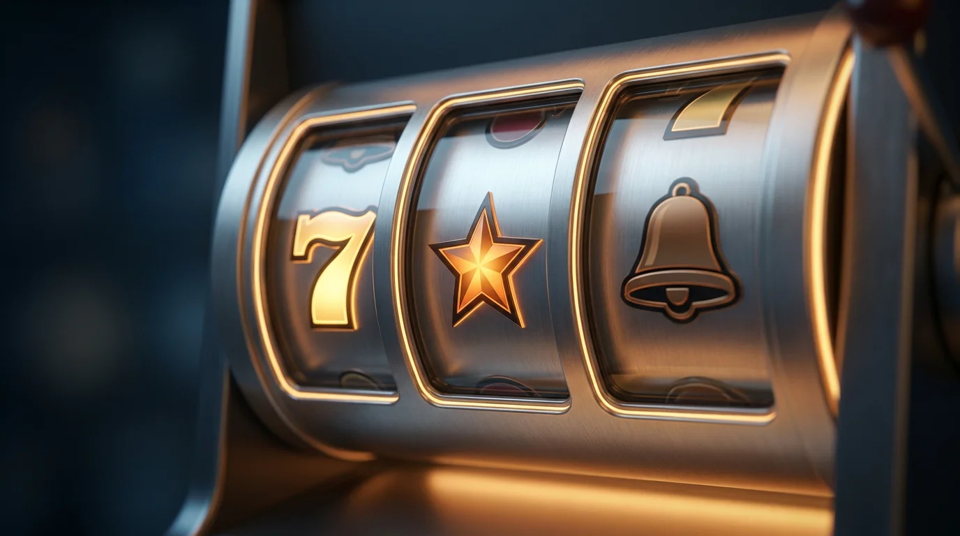 Leuchtende Walzen eines progressiven Jackpot-Spielautomaten mit Glückssymbolen