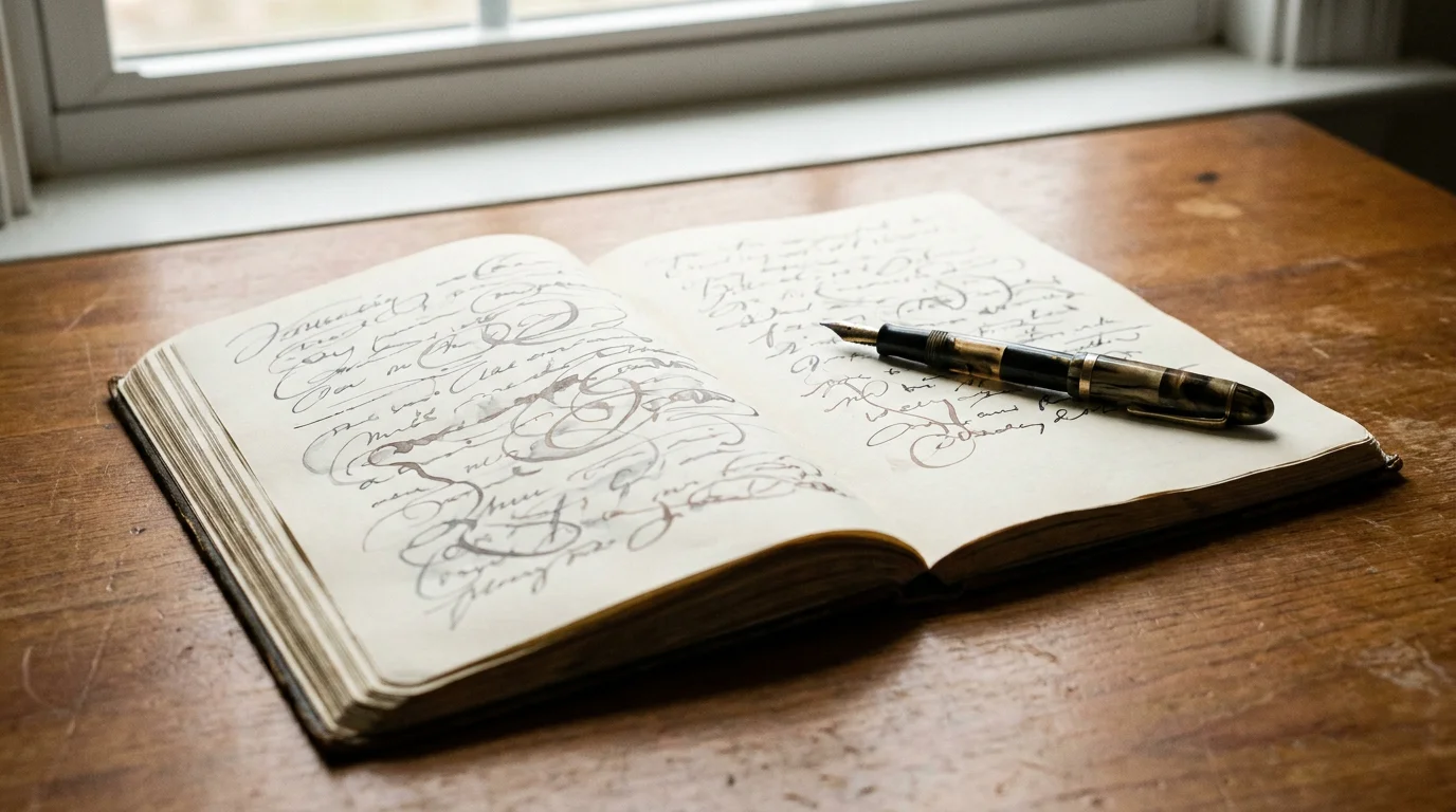 Notizbuch mit Stift und aufgelisteten Bonusbedingungen auf einem Schreibtisch
