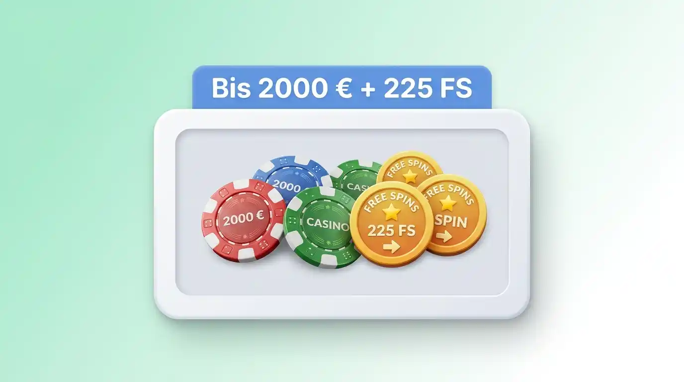 Stilisierte Geschenkbox mit Münzen und Drehungen als Bildmotiv für Casino-Bonus
