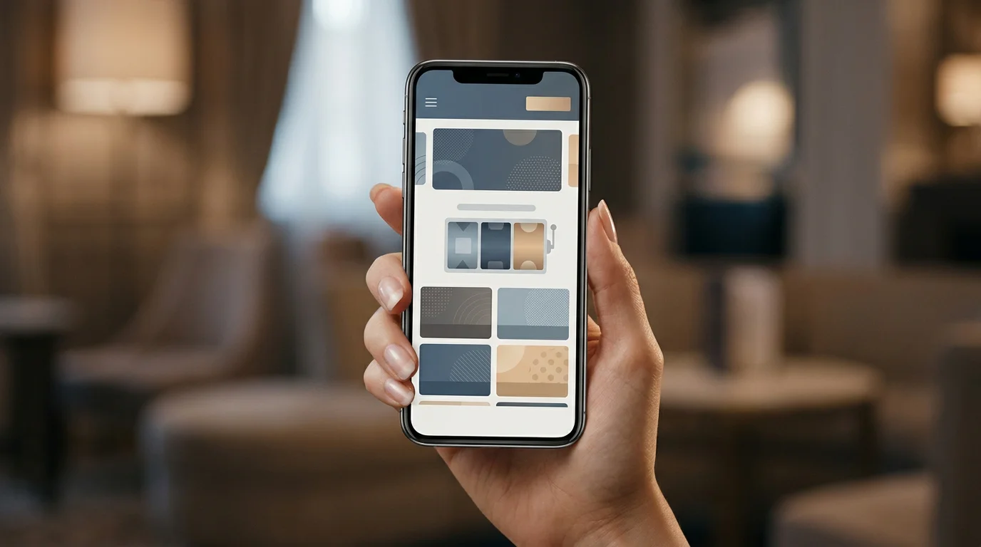 Smartphone-Display mit Browser-Casino und kompakter Touch-Steuerung