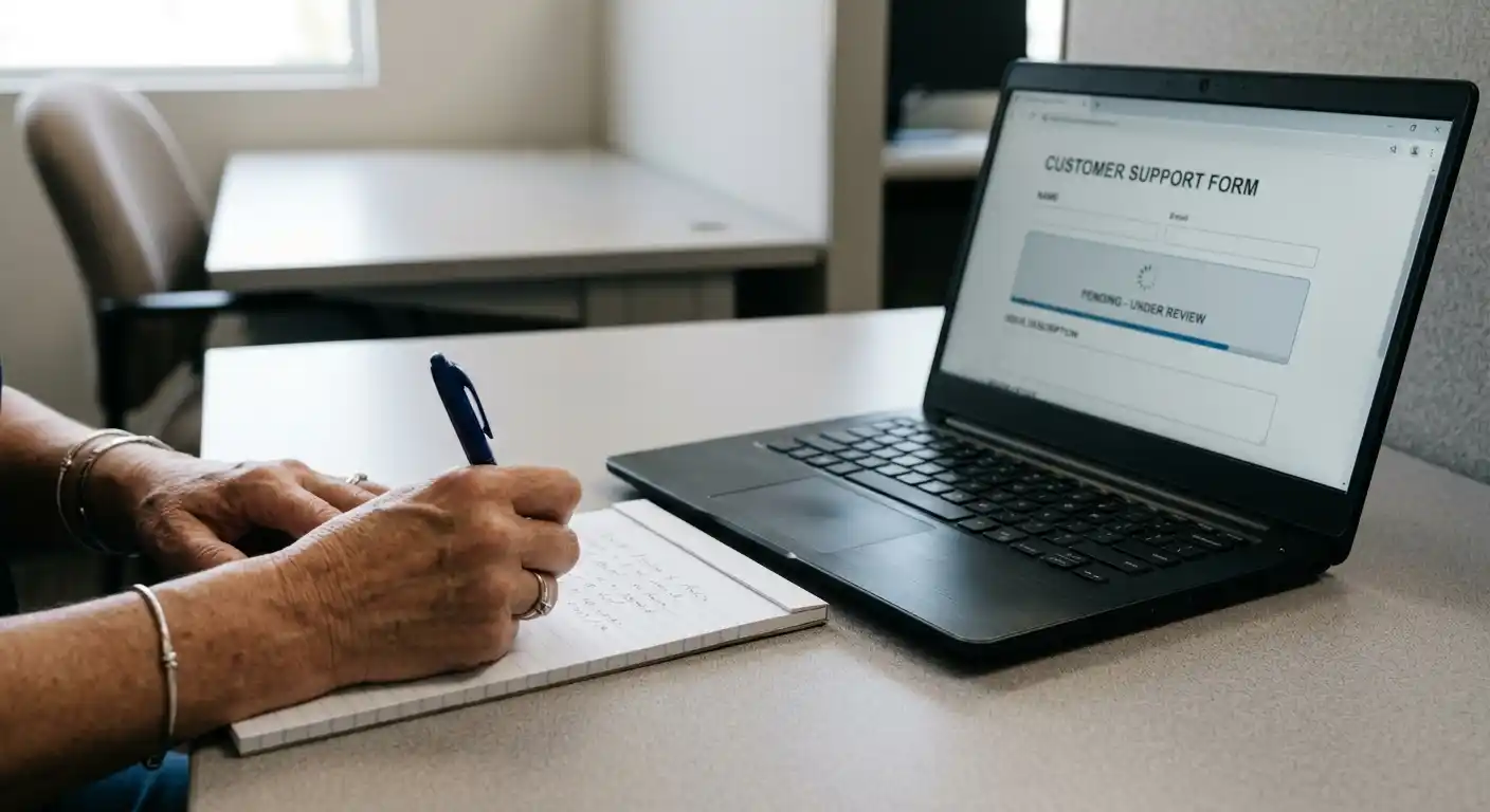 Laptop mit neutralem Kundendienst- und Auszahlungsformular