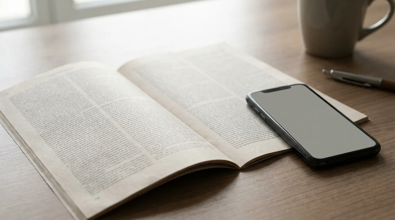 Aufgeschlagenes Dokument mit Bonusbedingungen neben einem Smartphone