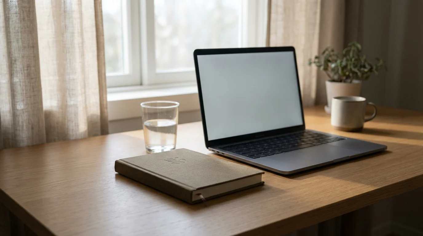 Notizbuch mit persönlichen Spielgrenzen neben einem Laptop