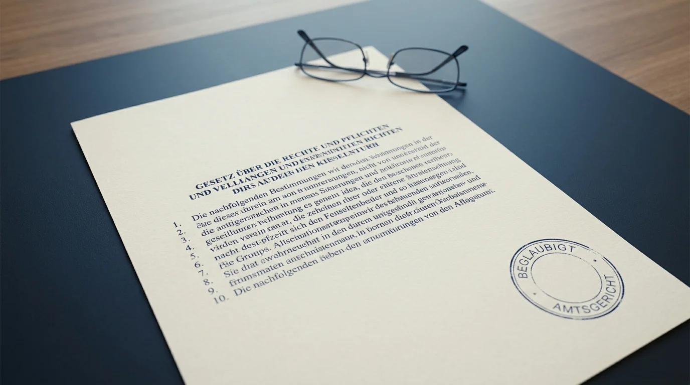 Übersichtstafel mit Gesetzes-Zitaten und einem Stempel ohne erkennbares Hoheitszeichen