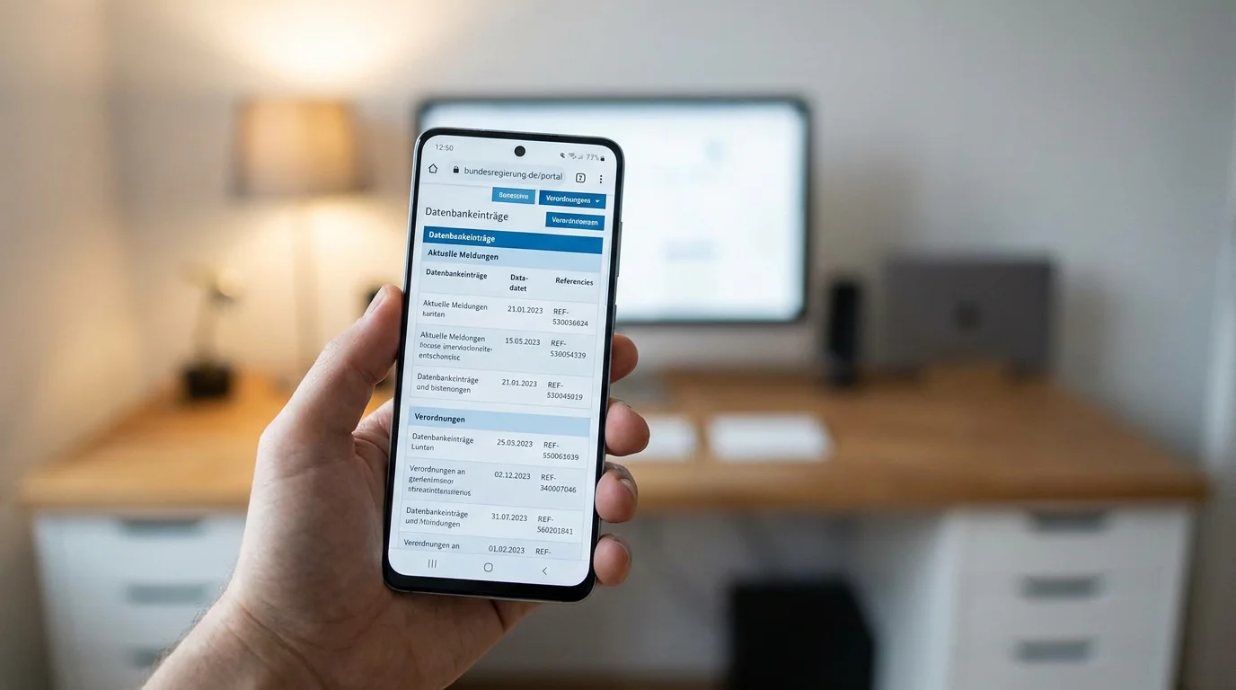 Smartphone mit geöffneter Whitelist-Webseite der GGL