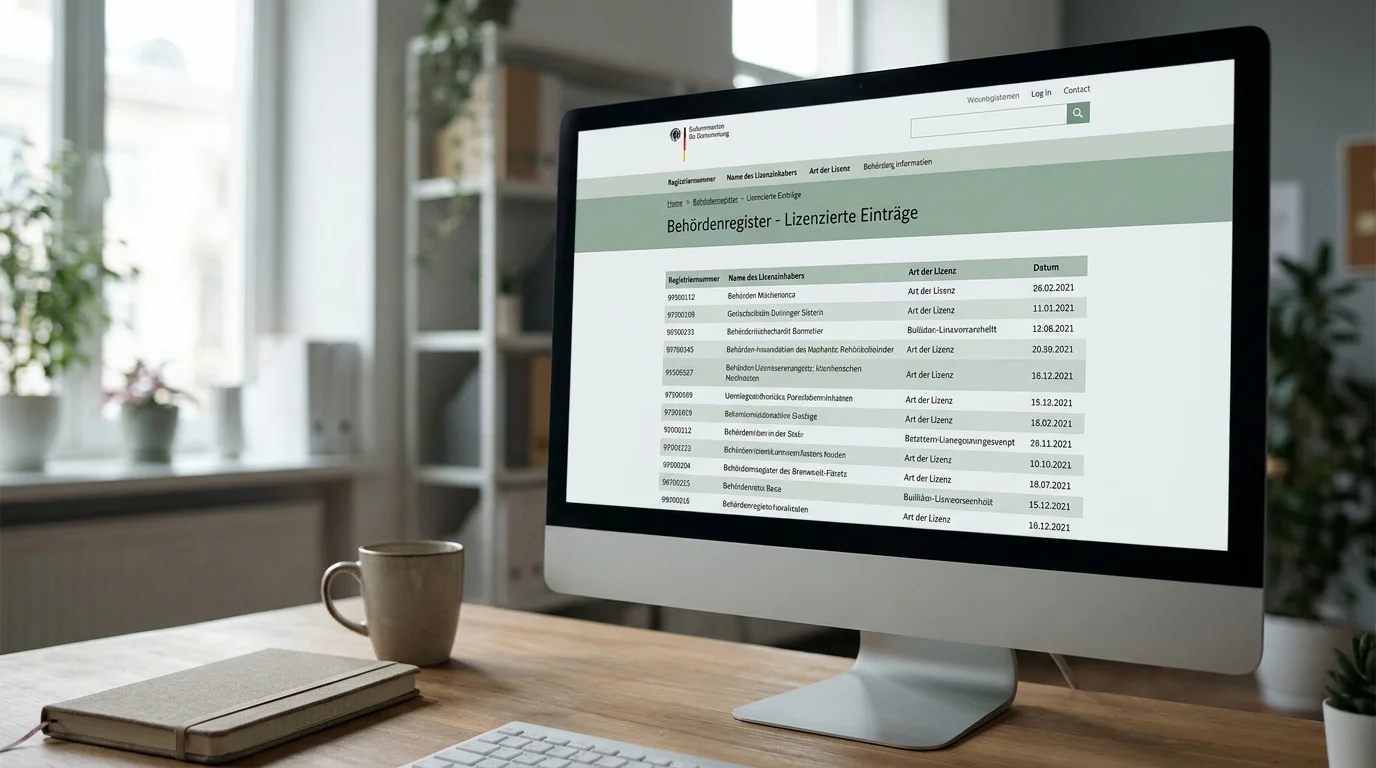 Übersicht der GGL-Whitelist auf einem Monitor mit deutscher Dokumentstruktur