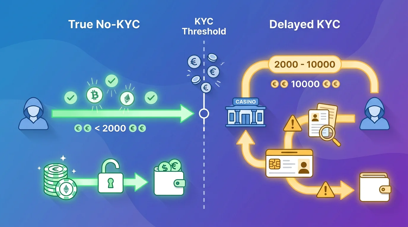 Konzeptvergleich True No-KYC vs Delayed KYC Casinos