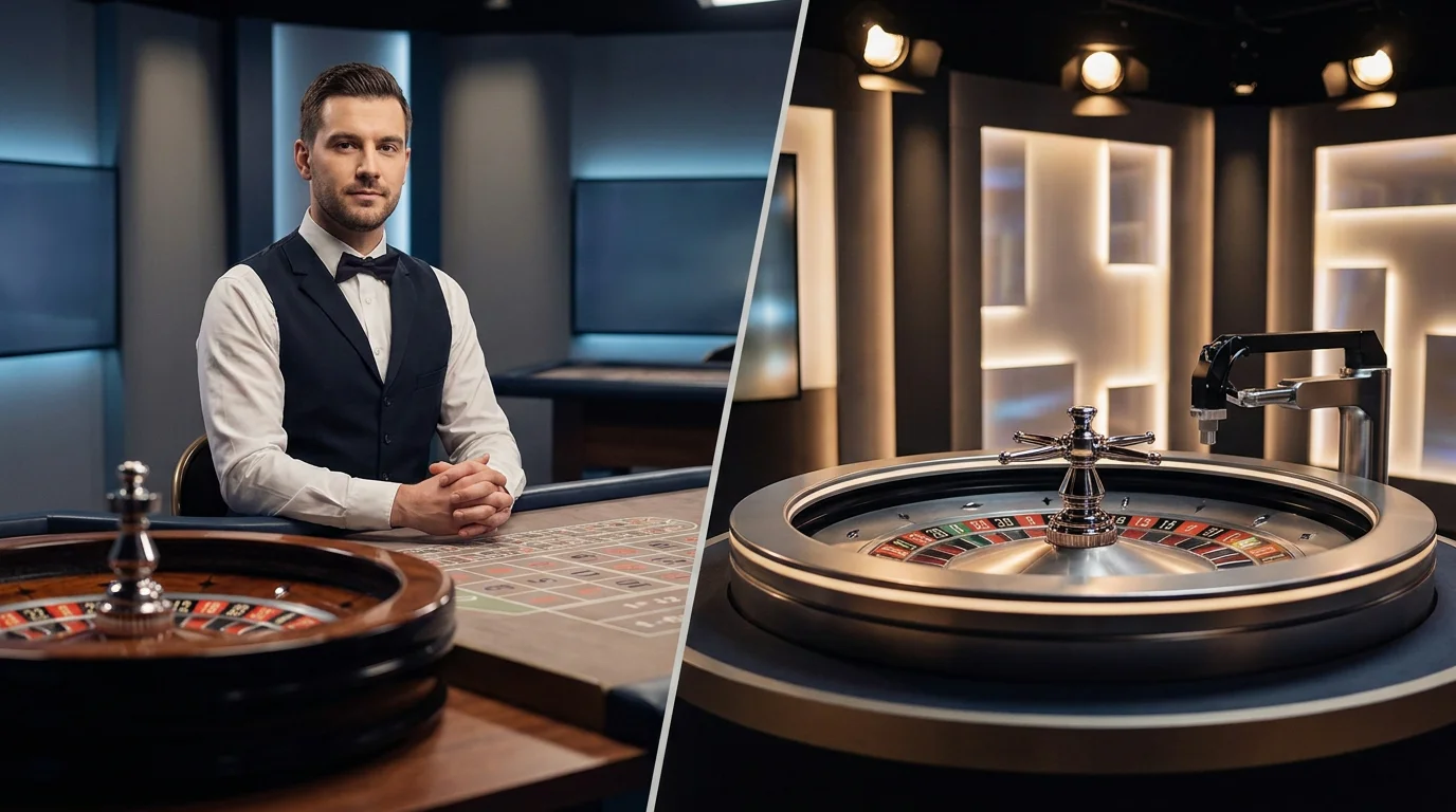 Live-Croupier und automatischer Roulettekessel im direkten Formatvergleich
