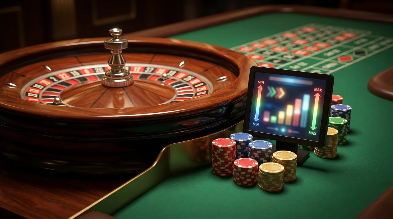 Übersichtliche Tischkarte mit Mindest- und Höchsteinsatz beim Live-Roulette
