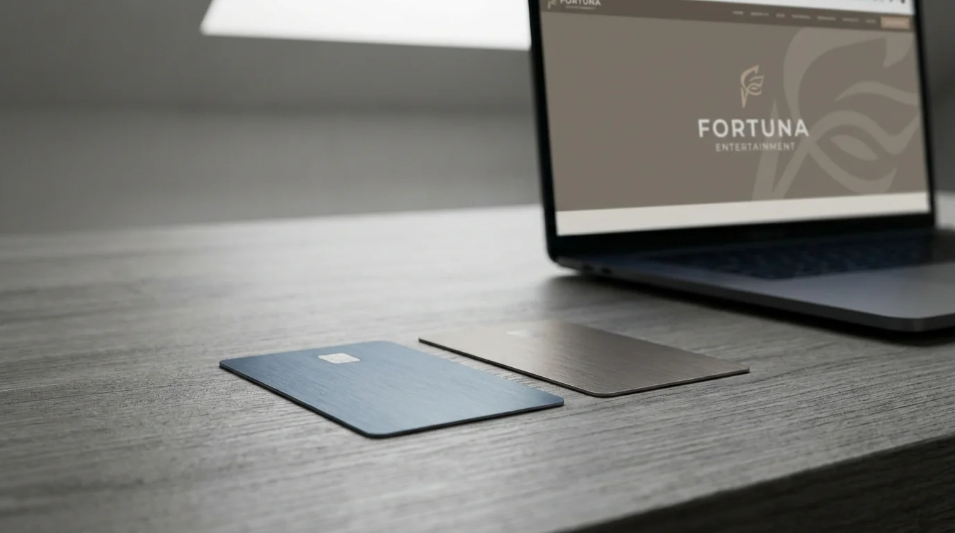 Zwei Kreditkarten Mastercard und Visa nebeneinander auf einem Tisch mit Casino-Browser im Hintergrund