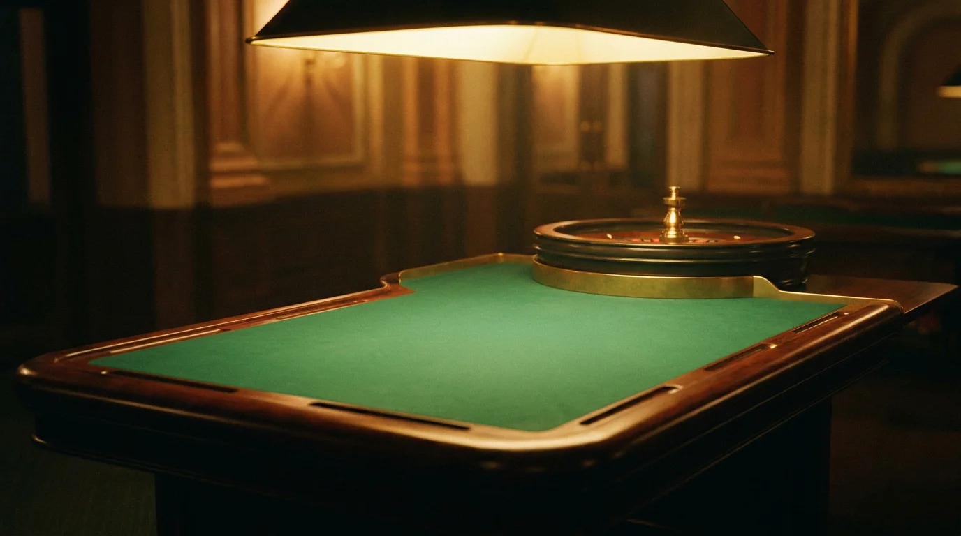 Roulette-Tisch mit grünem Filz und einem klaren Blick auf das Rad ohne Spielmarken