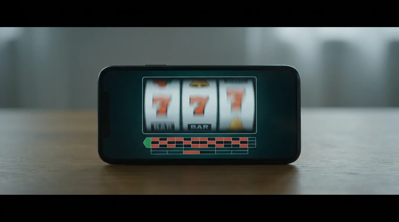 Smartphone mit generischen virtuellen Walzen und einem einfachen Roulette-Layout ohne Markenzeichen