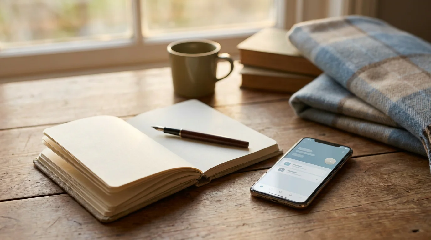 Notizbuch mit Stift und Bonusbedingungen daneben
