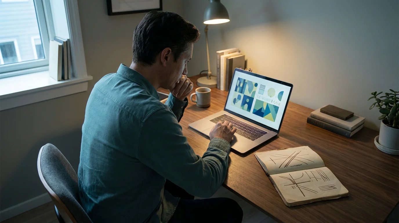 Laptop mit neutraler Oberfläche für virtuelle Automatenspiele und daneben handschriftliche Spielnotizen
