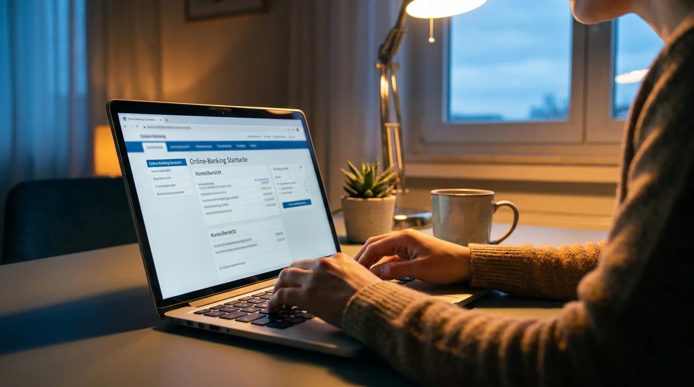Person überweist am Laptop per Online-Banking in ein deutsches Casino-Konto