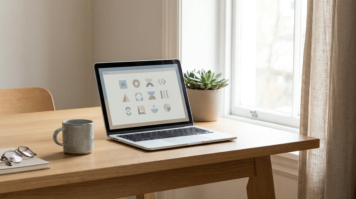 Laptop-Bildschirm mit geöffneter Slot-Spieloberfläche auf einem aufgeräumten Schreibtisch