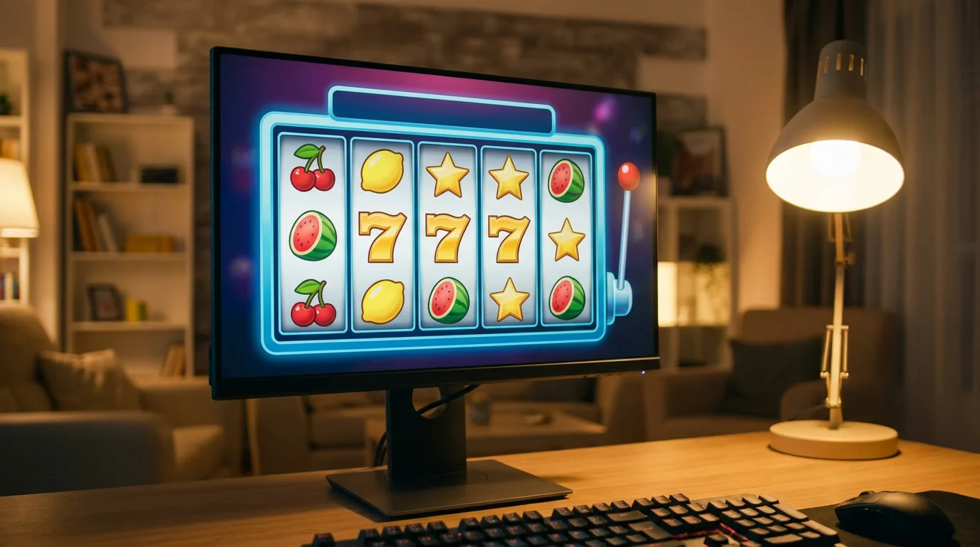 Spielautomat mit leuchtenden Symbolen auf Bildschirm