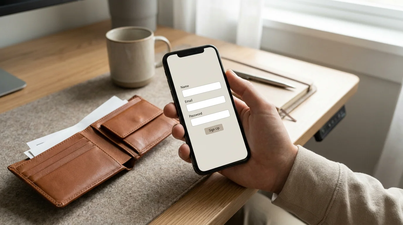 Smartphone-Bildschirm mit Bestätigungs-E-Mail und Eingabefeld für SMS-Code