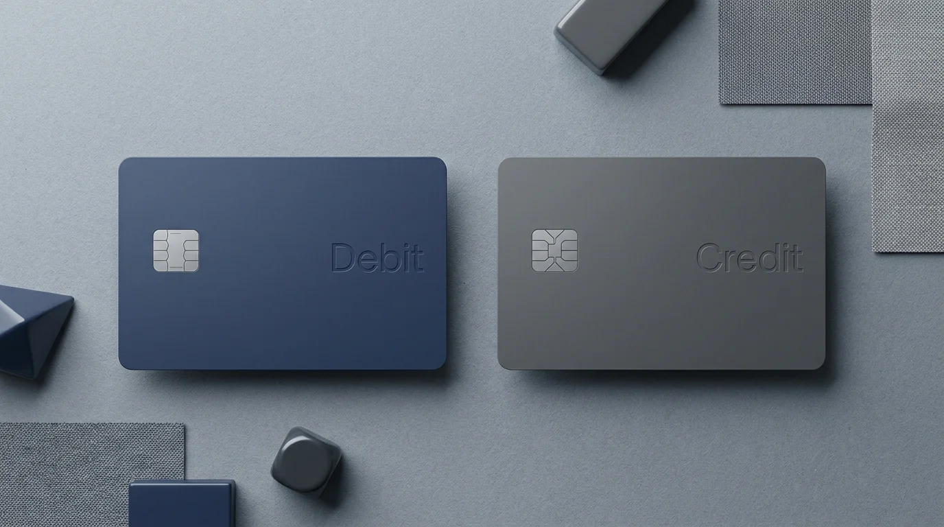 Zwei Karten nebeneinander: eine Visa Debit und eine Visa Kreditkarte als Symbol für den Kartentyp-Unterschied